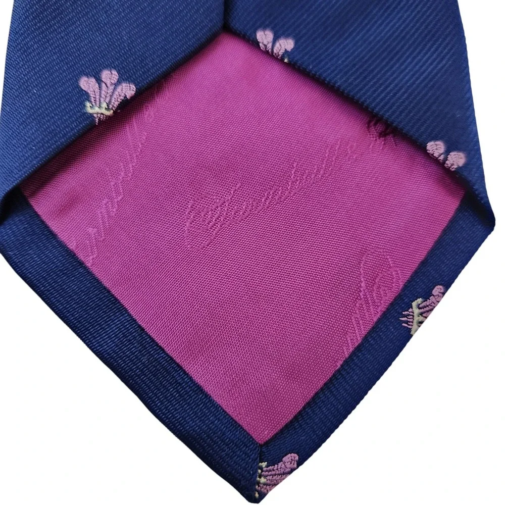 Turnbull & Asser Men's Tie Navy Blue Fleur De Lis Silk Necktie Formal England